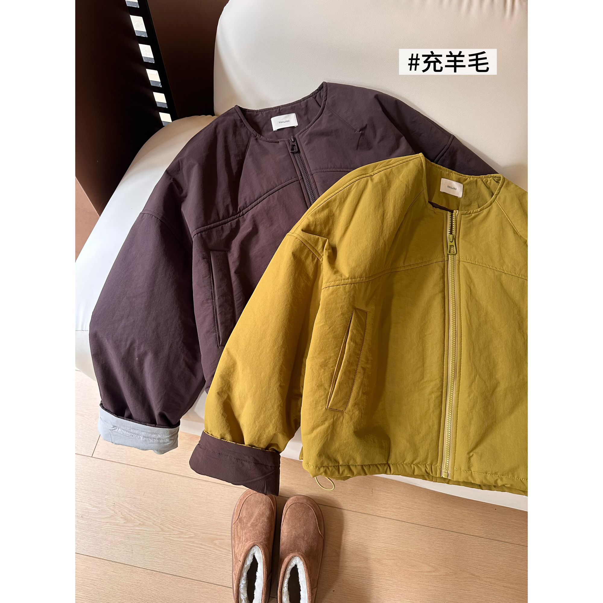 【内里羊毛】A31圆领工装棉服女冬季充羊毛棉衣宽松风衣夹克上衣