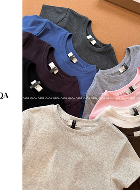 Chency原。F10正肩小飞袖T恤女棉质夏季修身显瘦弹力掐腰短袖上衣