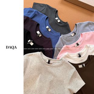 显瘦弹力掐腰短袖 Chency原 修身 T恤女棉质夏季 上衣 F10正肩小飞袖