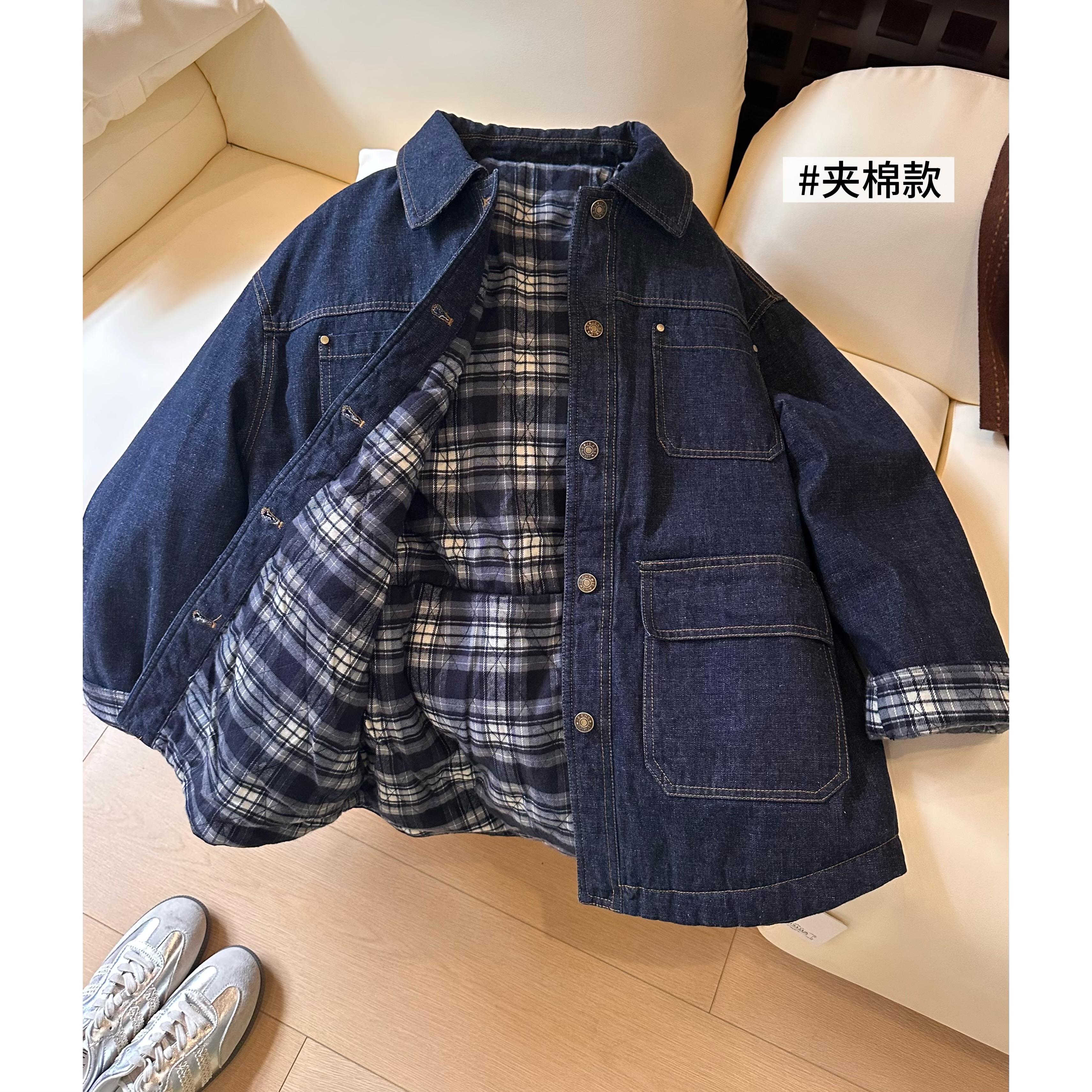 【柜788】J3牛仔夹棉外套女冬翻领长袖宽松百搭夹克保暖棉衣外套