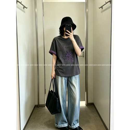 双色双纱！A43刺绣T恤女短袖小众设计感宽松国风新中式半袖上衣