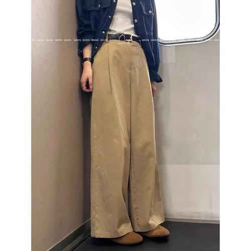 J60水洗棉牛仔裤女早秋新款高腰垂感宽松显瘦阔腿裤休闲弯刀裤