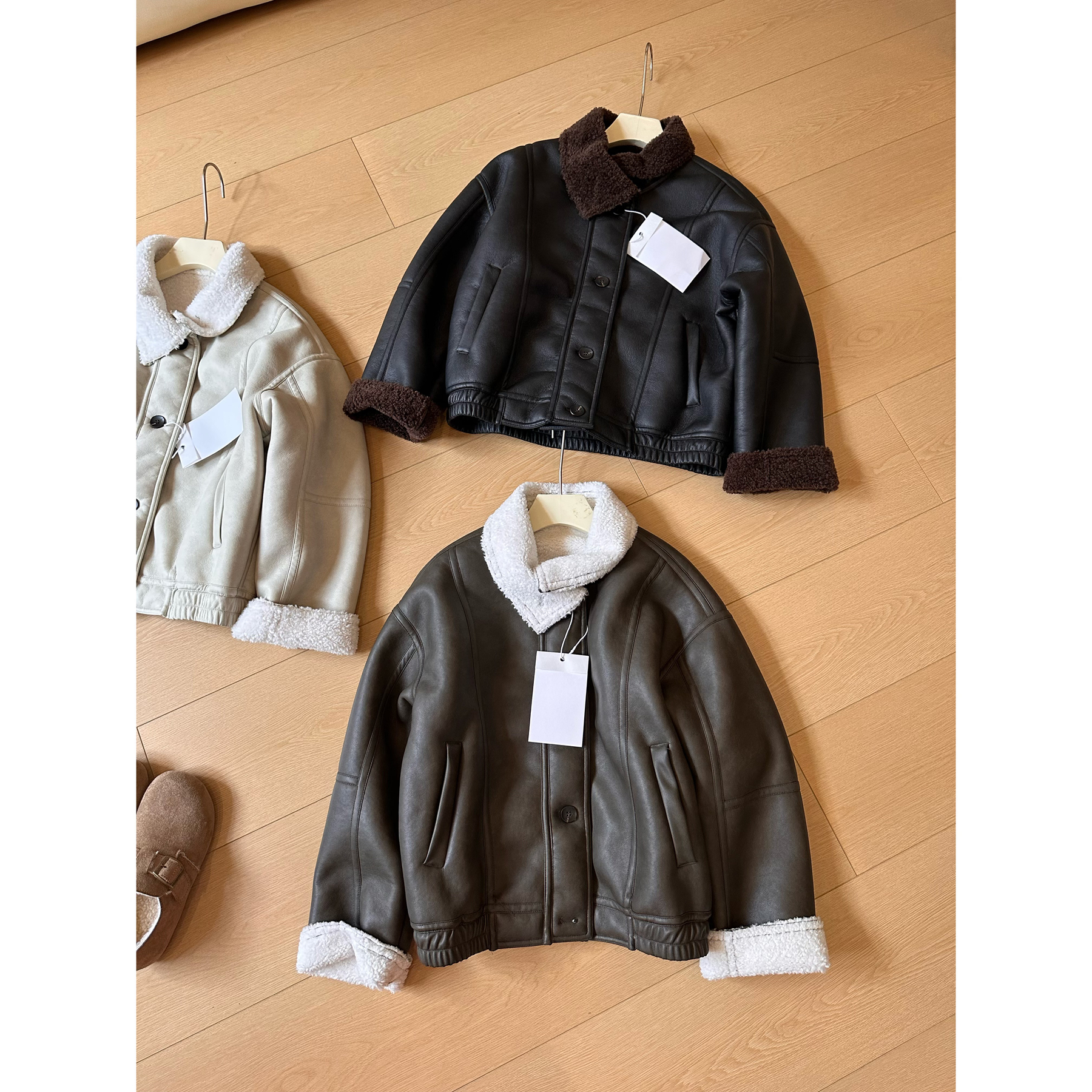 【韩单】A3皮毛一体羊羔绒外套女冬季加厚保暖机车服PU皮衣夹克