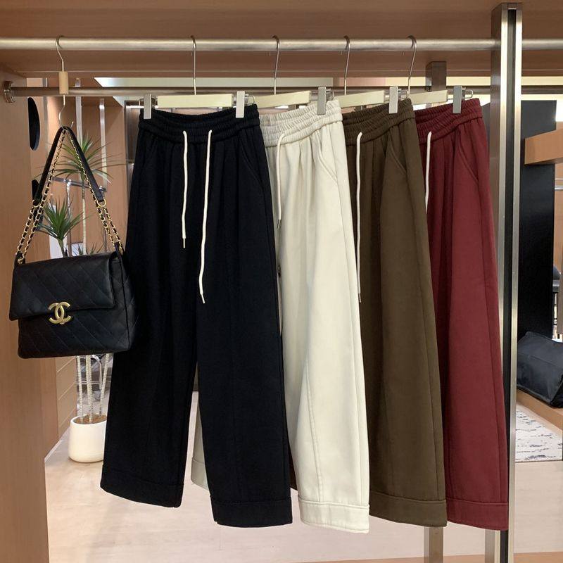 J74加绒加厚休闲裤女松紧腰九分裤2024冬季高腰宽松设计感弯刀裤,女装/女士精品,休闲裤,淘宝优惠券,粉丝福利购,淘宝优惠卷