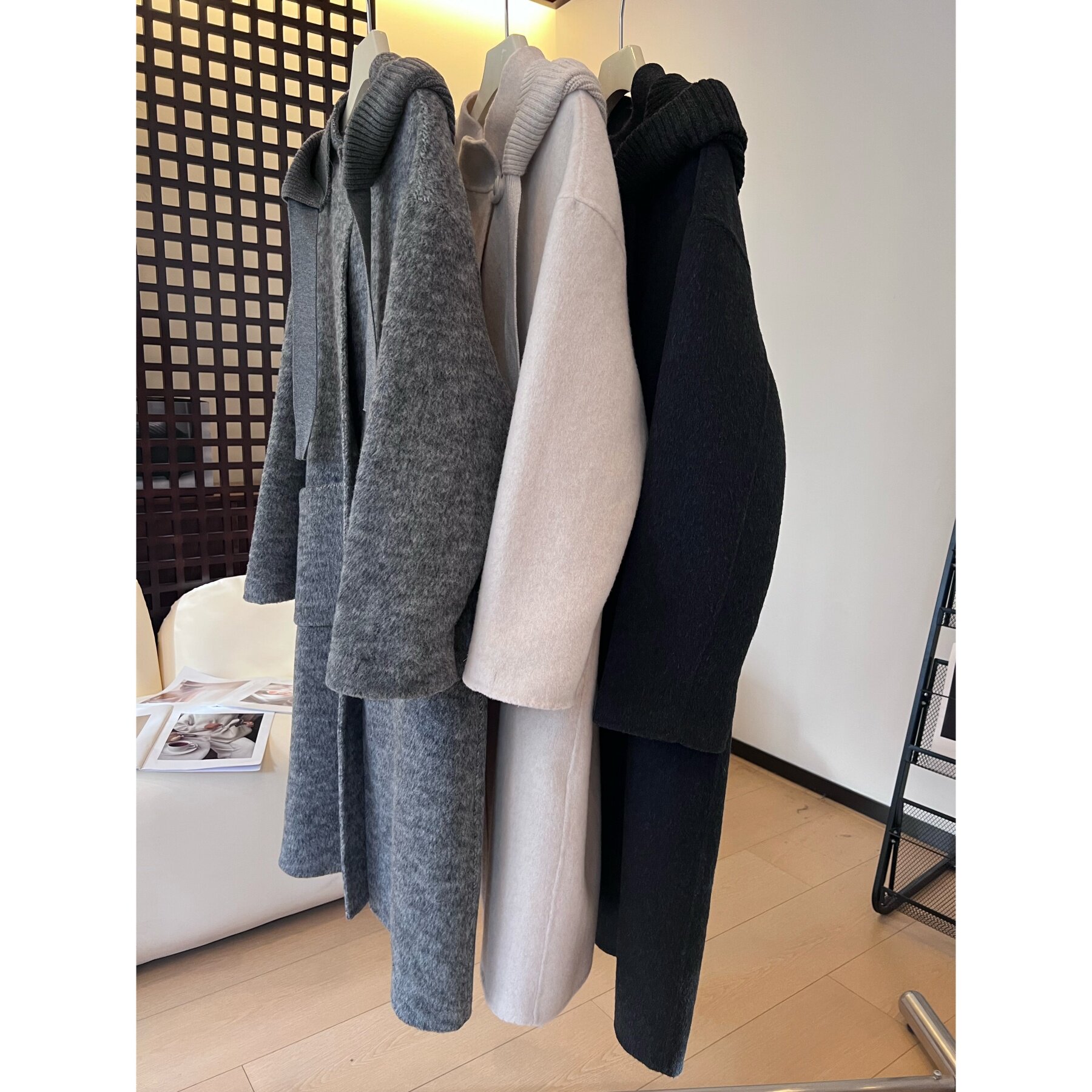 J42双面羊毛大衣女长款秋冬轻奢针织连帽立领保暖百搭羊绒呢外套,女装/女士精品,毛呢外套,淘宝优惠券,粉丝福利购,淘宝优惠卷