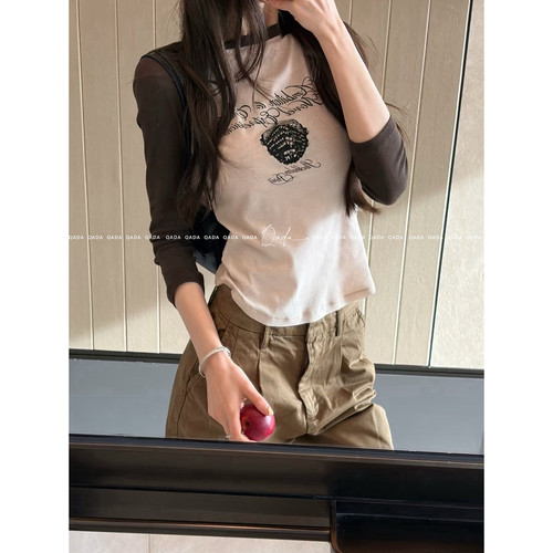 天丝羊毛！美式学院风长袖上衣女H46 紧身显瘦高弹力内搭打底T恤