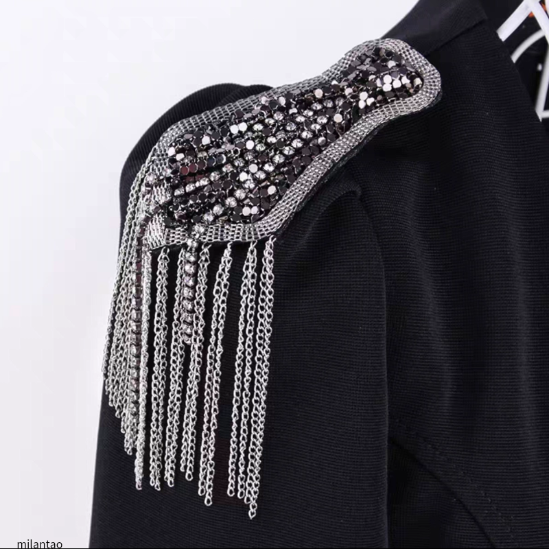 韩国配饰品 男女夸张铆钉超长流苏耸肩肩章 衣服肩上装饰西服胸针