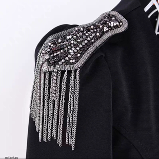 韩国配饰品 男女夸张铆钉超长流苏耸肩肩章 衣服肩上装饰西服胸针