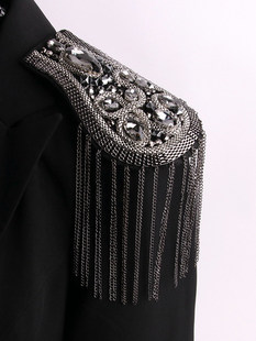 高档精致重工黑色长流苏肩章 礼服西装衣服肩上装饰主持司仪胸针