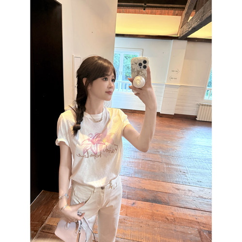 AHY双版本数码印花白色T女新品