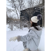 加厚2025新款 AHY 三防面料连帽短外套女冬季 小个子两面穿毛毛上衣