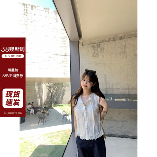 新品 现货AHY 小衫 蕾丝衫 100棉韩系精致多种蕾丝拼接绣花白色无袖