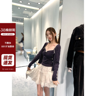 复古波点开衫 修身 小吊带女2024春季 AHY 气质套装 短款 新款 现货