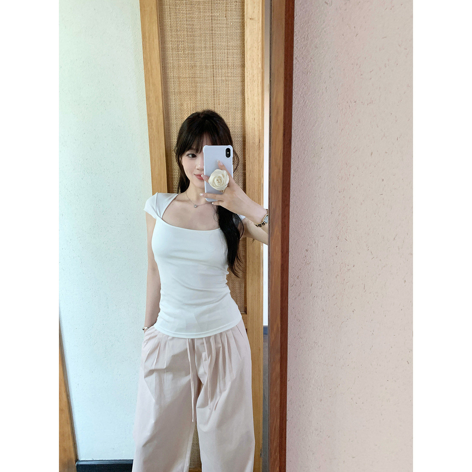 【AHY 26春夏折扣+立减】设计感遮副乳气质简约短袖tee新品