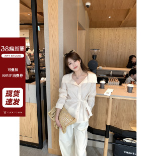大翻领设计感收腰显瘦长袖 现货AHY 新款 女2025春季 衬衣 莱赛尔衬衫