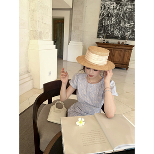 淡蓝色知性经典 100棉优雅 蓝纸鸢 圆领碎花连衣长裙新品 AHY