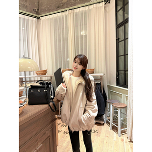 时髦羊卷毛翻领毛毛拼接外套加厚保暖外套毛领派克服新品 AHY