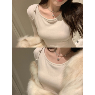 百搭显瘦设计感小个子内搭体恤上衣 女秋冬2024新款 AHY 加绒打底衫