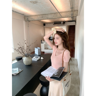 AHY 短袖 25春夏折扣 V领菠萝针织修身 T恤女 立减