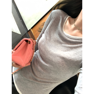 修身 AHY 女秋冬新款 羊毛打底衫 百搭显瘦T恤上衣 假两件长袖