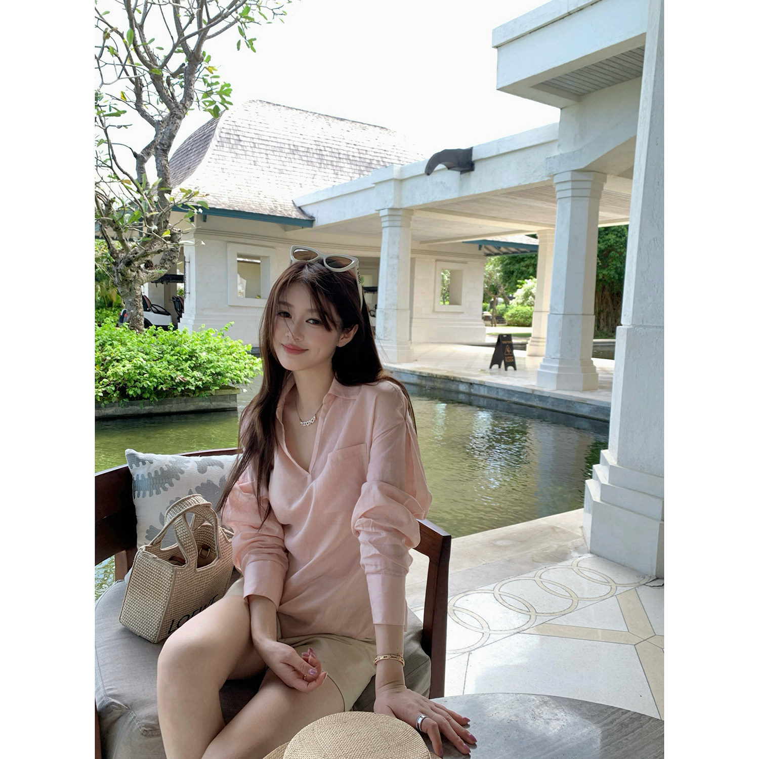 【AHY】知性风～天丝苎麻v领翻领可收腰长袖套头衬衫小衫上衣新品