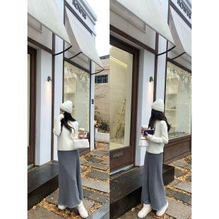 羊毛兔毛混纺简约A字秋冬保暖百搭针织半身长裙伞裙新品 AHY