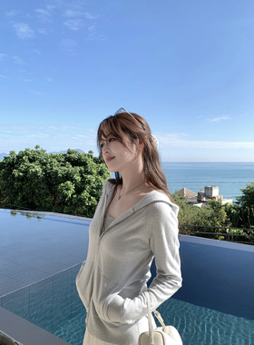 【AHY】实穿老钱 早春LP羊毛混纺进口机简约连帽毛衣针织开衫新品