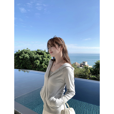 【AHY】羊毛混纺连帽针织开衫