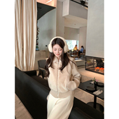 AHY 显瘦小暖炉高克重仿水貂拼接针织初冬毛毛短外套新品