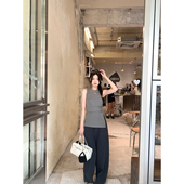 圆领侧边抽褶开叉针织简约背心T恤女 立减 AHY 25春夏折扣