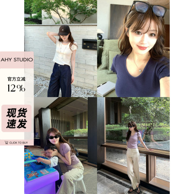 AHY花边短袖tee夏季新品