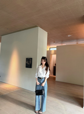 【AHY】大阪旅行牛仔 实穿水洗复古高腰直筒九分毛边牛仔裤女新品