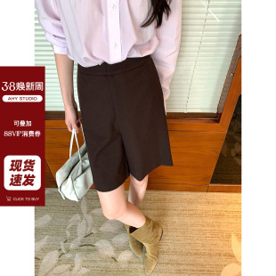 女秋新品 复古随性天丝羊毛时髦显瘦直筒休闲毛呢中裤 AHY 现货