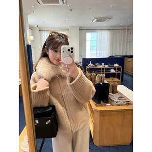 简约真毛大翻领加厚保暖羊羔仿皮草毛毛短外套新品 小时髦 AHY