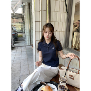 AHY 胸前刺绣学院风Polo短袖 25春夏折扣 AHY多多短款 衬衫 满减