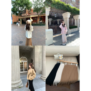 时尚 气质高腰中长款 A字裙子 30%羊毛半身裙女2024秋冬新款 AHY