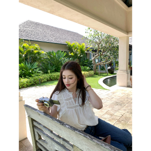 蕾丝拼接小衫 纯手工巨复杂～100苎麻精致小飞袖 新品 AHY