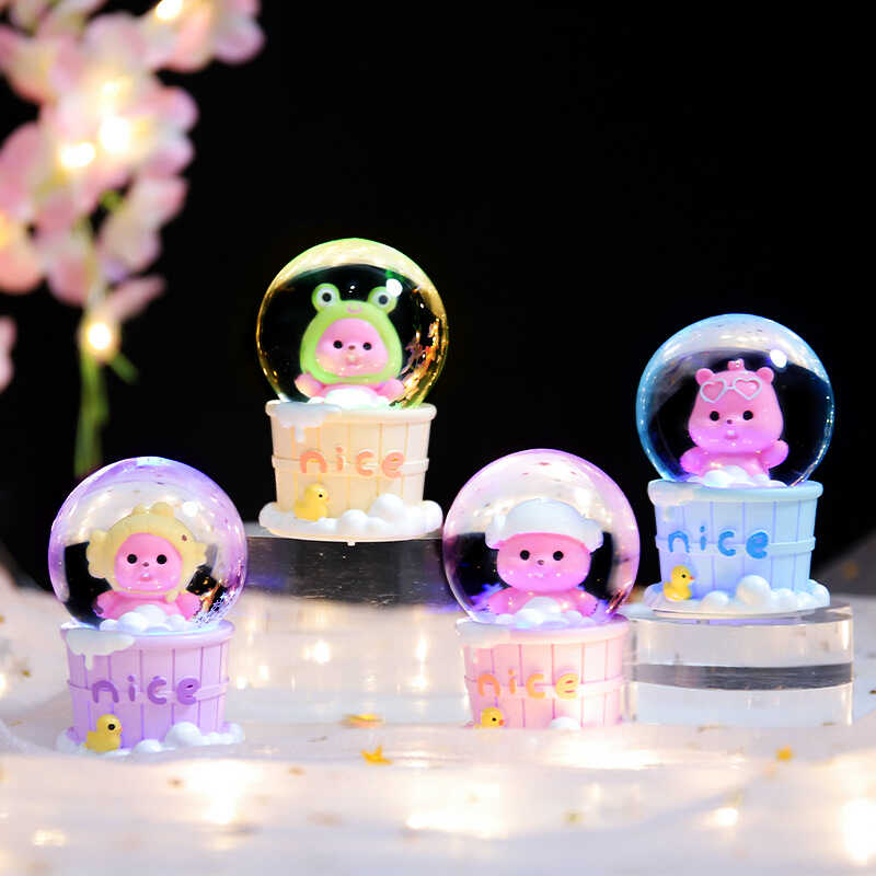 卡通可爱小粉狸迷你水晶球摆件