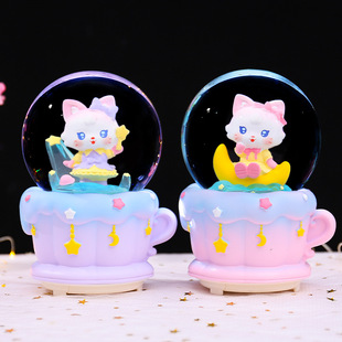 可爱摆件NaNa猫星云幻桌面摆件光水晶球音乐盒夜间氛围灯学生礼品