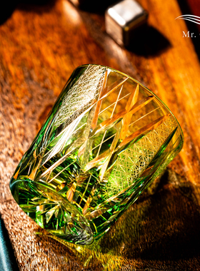 MR.Cai【翠柏】江户切子威士忌酒杯家用水晶玻璃雕刻洋酒杯礼盒装