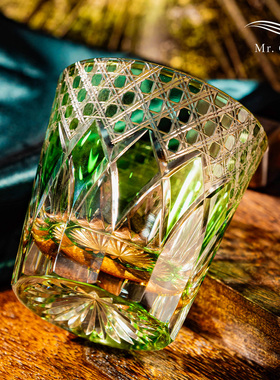 MR.Cai【翠影】江户切子威士忌酒杯家用水晶玻璃雕刻洋酒杯礼盒装
