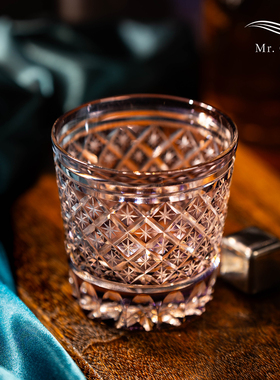 MR.Cai【紫陵】江户切子威士忌酒杯家用水晶玻璃雕刻洋酒杯礼盒装