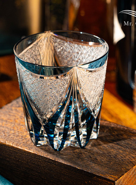 MR.Cai【水滴】江户切子威士忌酒杯家用水晶玻璃雕刻洋酒杯礼盒装