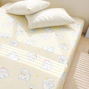 黄油比熊 原创全棉床单纯棉床笠单件 线条小狗可爱简单奶油色系