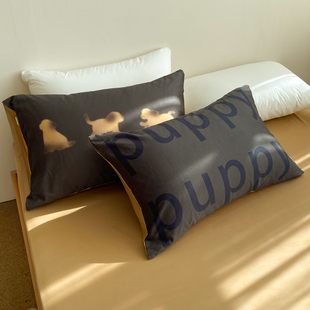 模糊小狗狗 黑巧棕60s全棉长绒棉枕套枕芯罩ins高级感48X74cm 美式