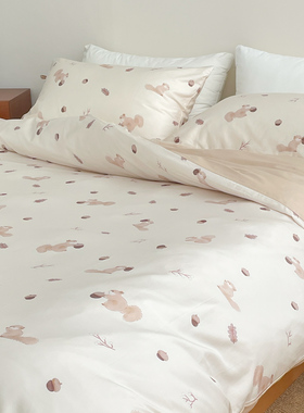 小秋物语 设计师原创全棉60s长绒棉四件套可爱风床单被套亲肤贡缎