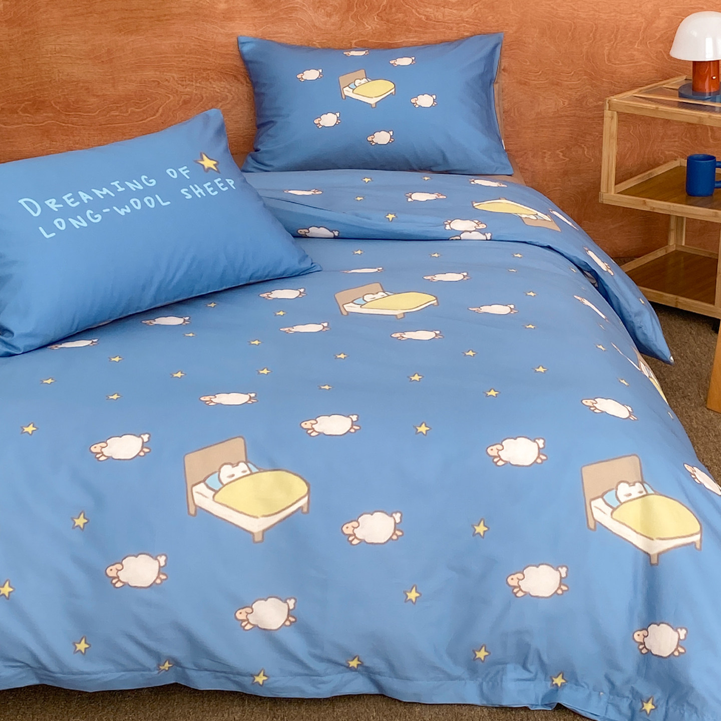 数羊的好梦 设计师手绘全棉三四件套可爱蓝床单被套床笠款100纯棉,床上用品,床品套件/四件套/多件套,淘宝优惠券,粉丝福利购,淘宝优惠卷