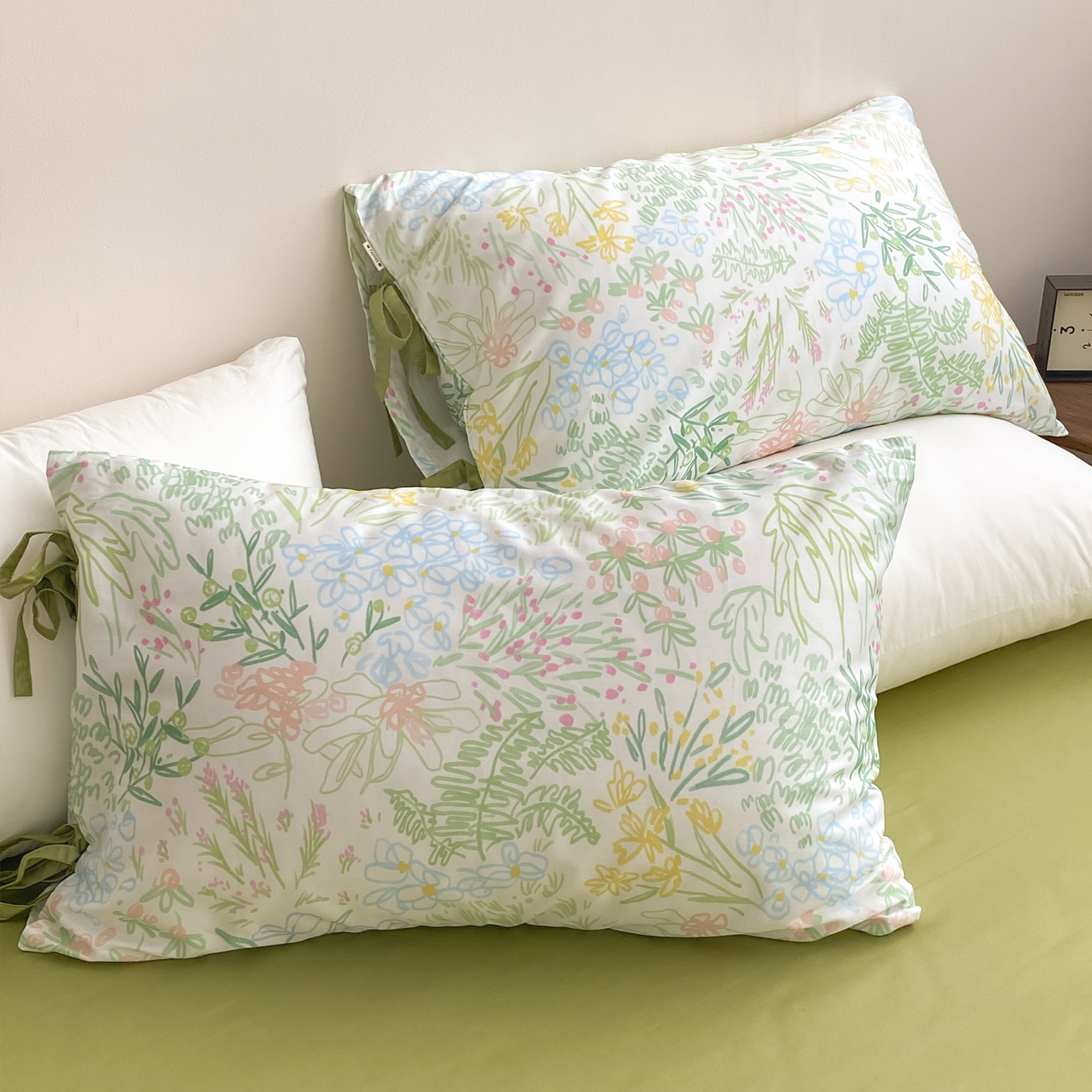 繁花也有时 森系插画60支长绒棉枕套枕芯罩100全棉氛围感春日单只