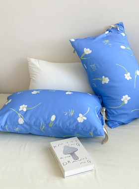 蓝色傍晚 氛围感浪漫花束蓝色枕套60S长绒棉文艺清新枕芯罩单件装