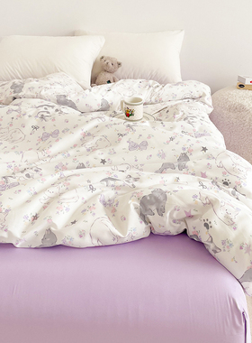 与小猫相遇 可爱猫全棉被套被芯罩100新疆棉被单原创甜心小猫紫色